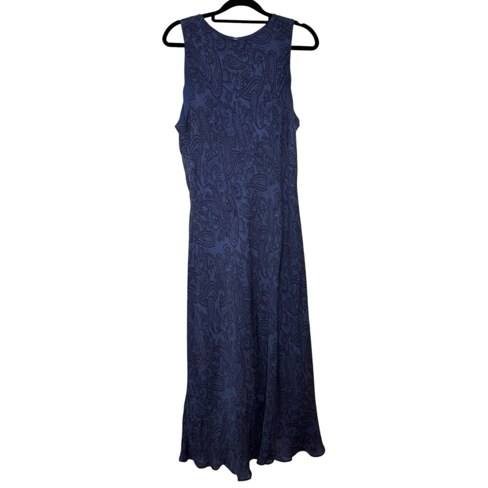 Vintage Lauren Ralph Lauren Blue Silk Paisley Bias Cut Sleeveless Midi Dress 16